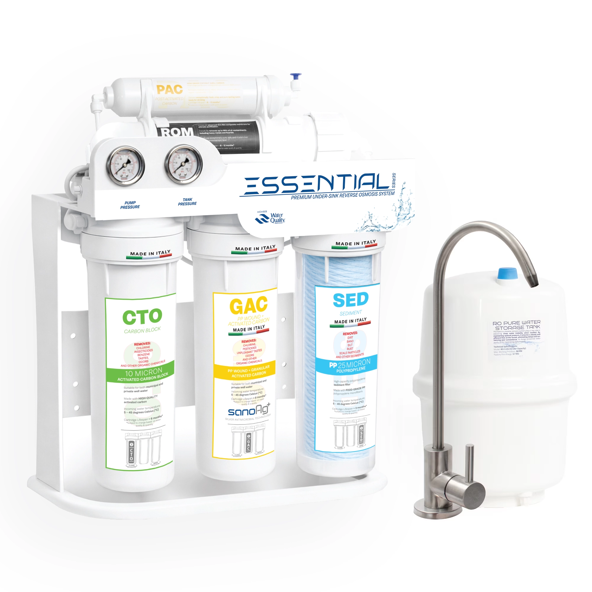 Premium reverse osmosis filtration system, Spectrum Water ESSENTIAL Series, 5 stages, TDS