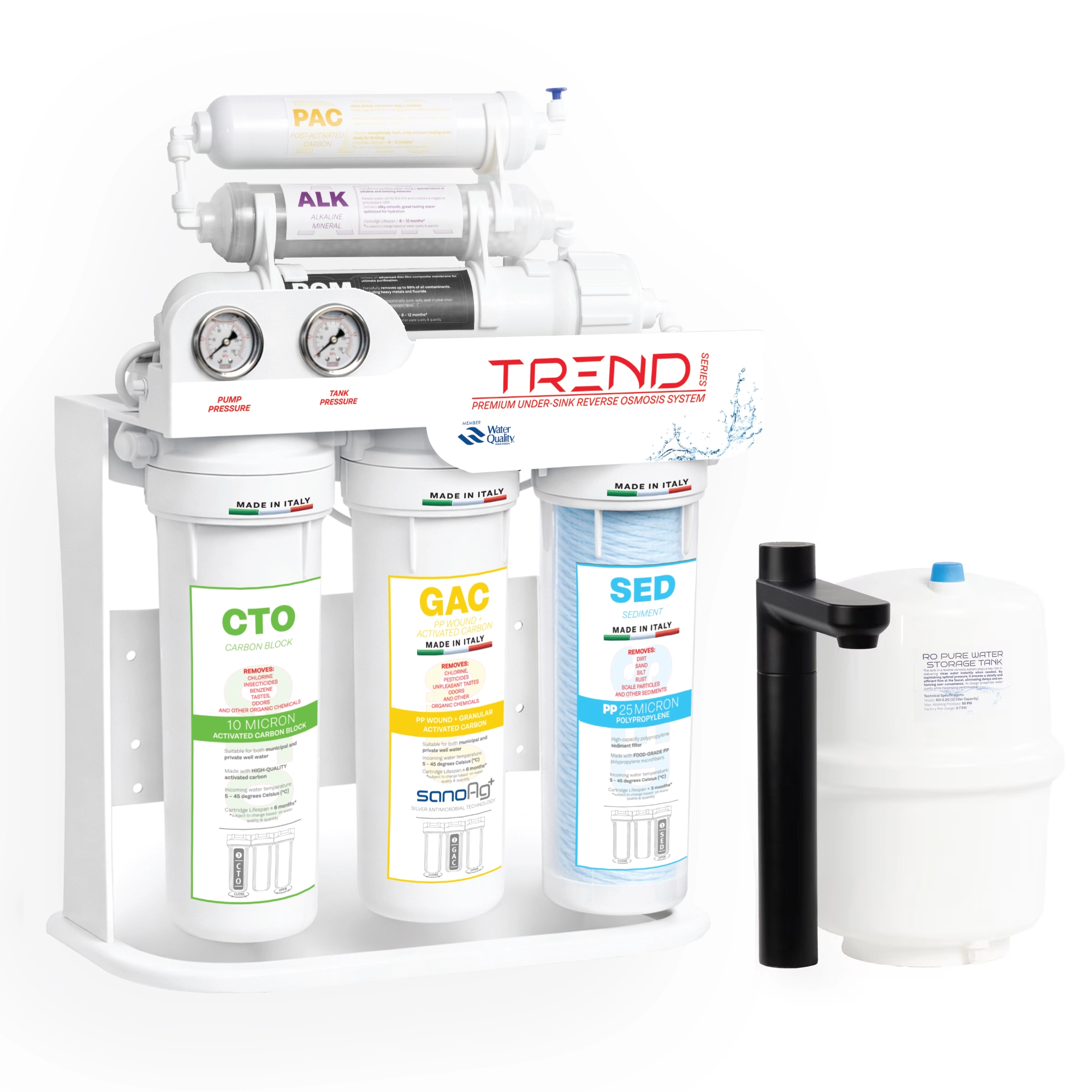 Premium reverse osmosis filtration system, Spectrum Water TREND Series, with pump, 6 stages, 75 GPD, TDS