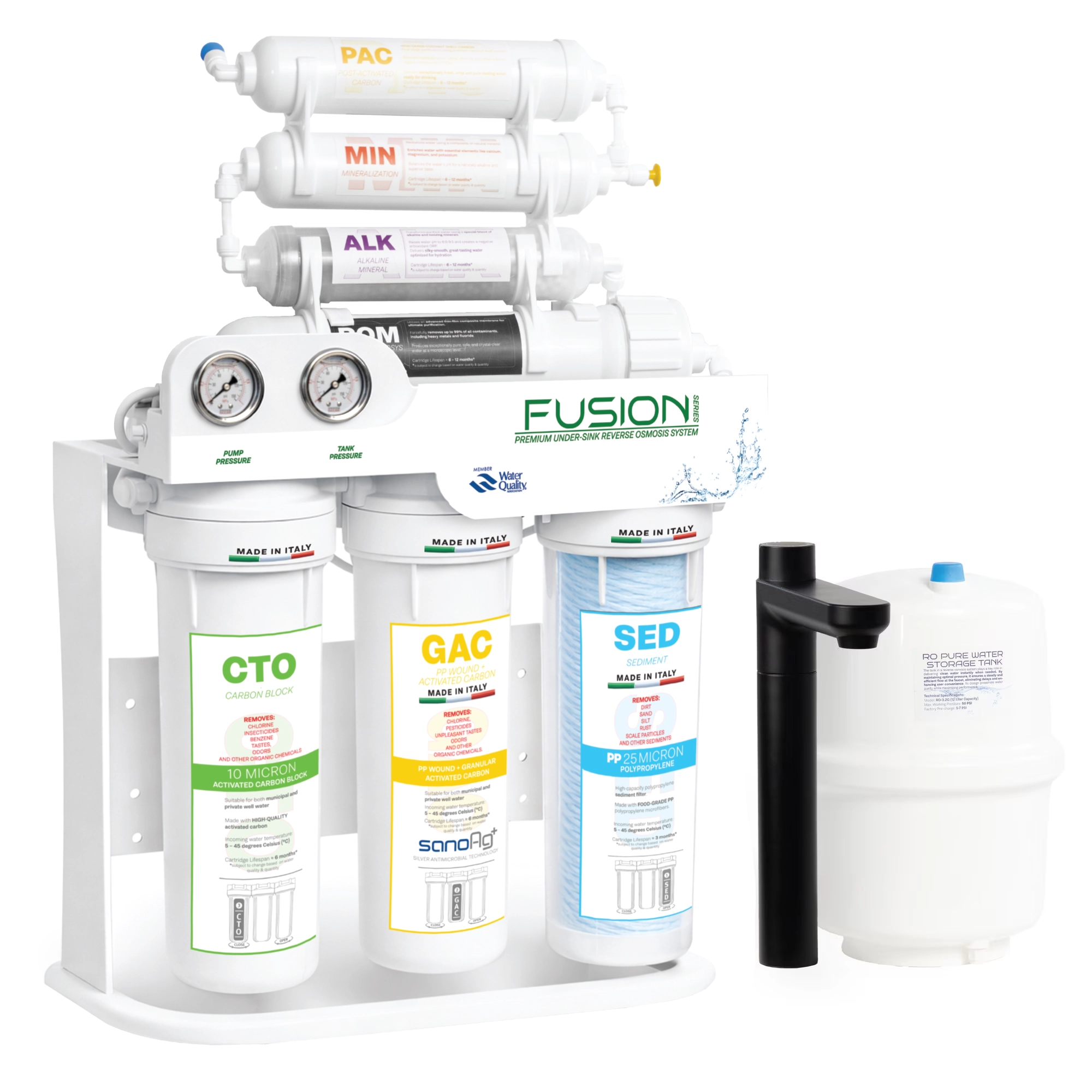 Premium reverse osmosis filtration system, Spectrum Water FUSION Series, with pump, 7 stages, 100 GPD, TDS