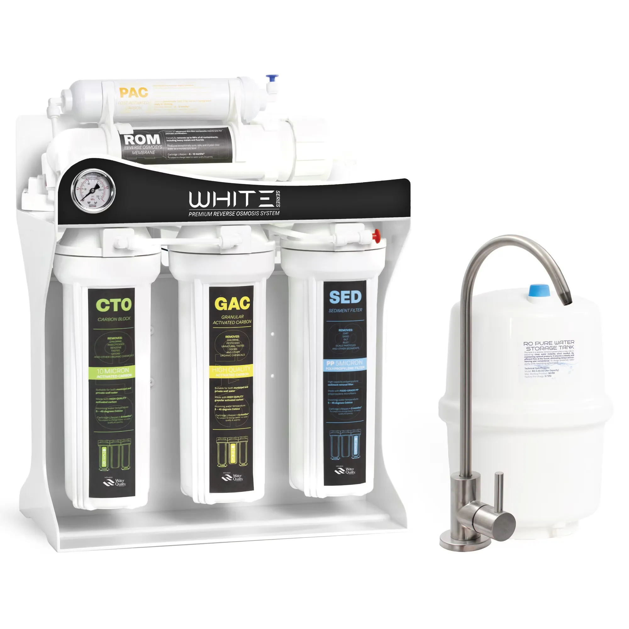 Premium reverse osmosis filtration system, Spectrum Water WHITE Series, 5 stages, TDS