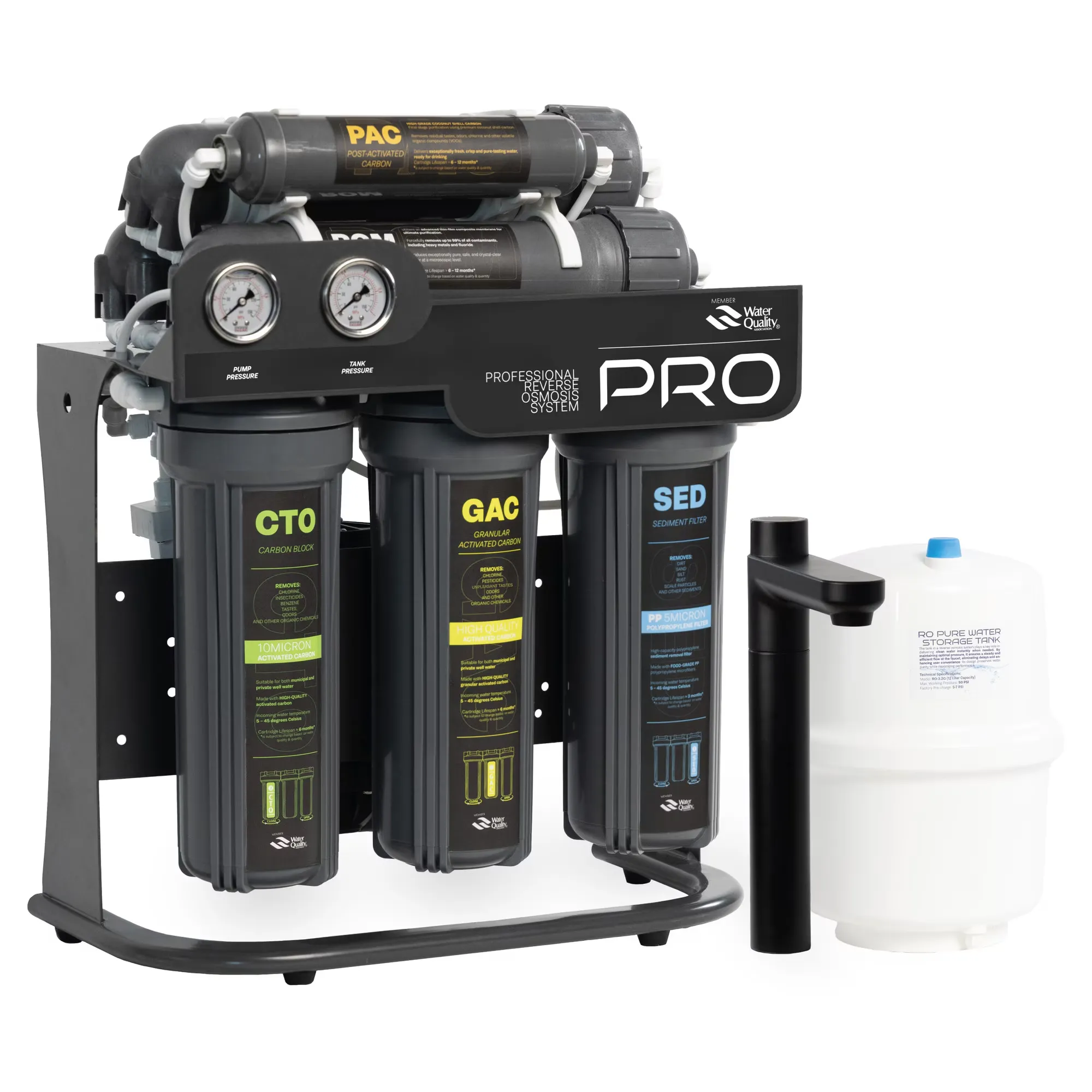 Premium reverse osmosis filtration system, Spectrum Water PRO Series, with pump, 7 stages, 300 GPD, TDS